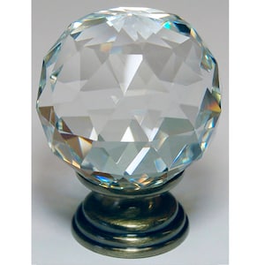 Crystal Cut Glass Cupboard Drawer Knobs Antique Brass Base (each)