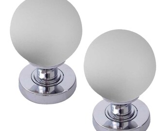 Perilla de puerta con embutir de vidrio esférico esmerilado y base cromada pulida (par)