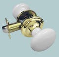 White Porcelain Passage Set Polished Brass Backplate