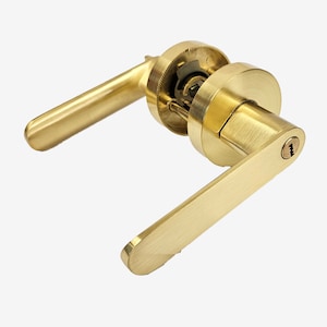 Lever Handle Door Lock Set Bathroom Entrance Passage With Key - Polished Brass
