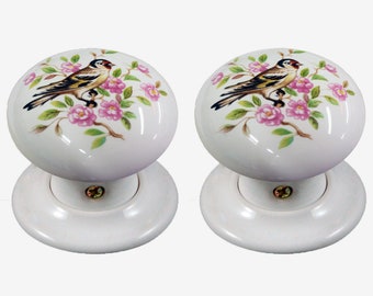 Keramische deurknopset wit Chantilly Bird-ontwerp (paar)