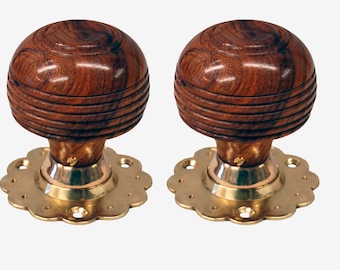 Brown Cottage Mortice / Rim Knob Set Polished Brass Fluted Base