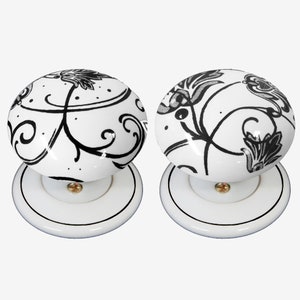 Ceramic Door Knob Set White Black Parisian Design (Pair)