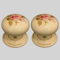 Ceramic Door Knob Set Cream Chintz Rose Design (Pair)