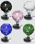 Crystal Cut Glass Door Knob Set Polished Chrome Base (Pair)