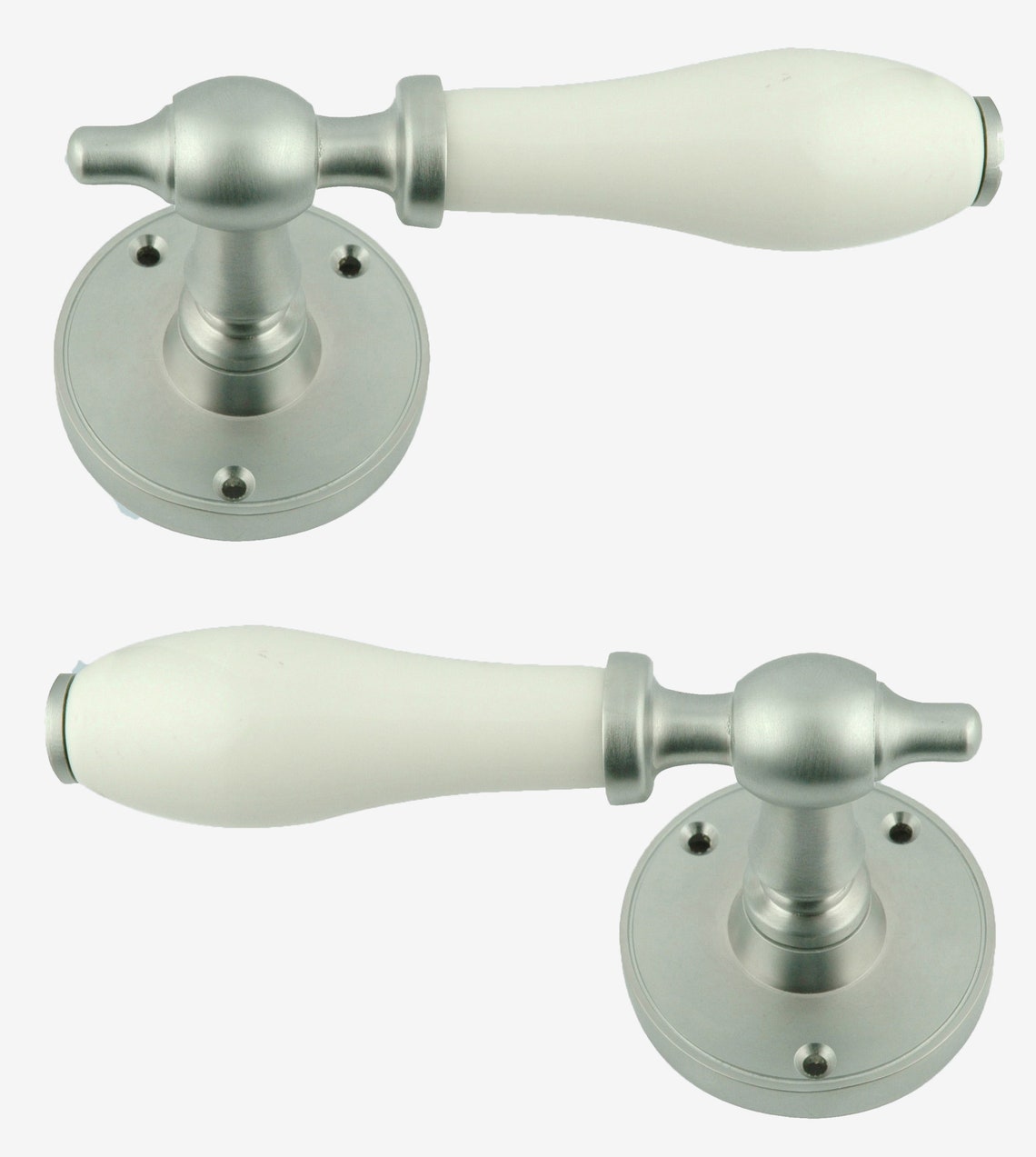 White Porcelain Lever Door Handle on Rose Satin Chrome Etsy