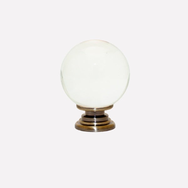 Clear Crystal Cut Smooth Ball Shaped Cupboard Wardrobe Knobs Antique Brass Base (each)