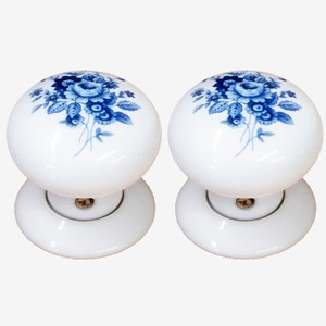 Ceramic Door Knob Set White Saxony Floral Design (Pair)