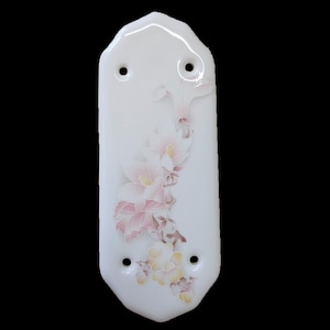 Small Ceramic Door Finger Plate White Brown Pompador Floral Design (Each)