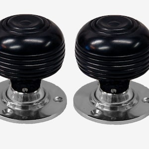 Ebony Black Cottage Mortice / Rim Knob Set Polished Chrome Base