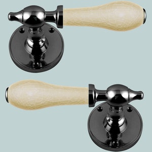 Cream Crackle Porcelain Lever Door Handle On Rose Black Chrome