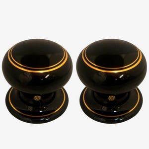 Ceramic Door Knob Set Black Double Goldline Design (Pair)