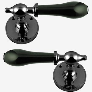Black Porcelain Lever Door Handle On Rose Black Chrome