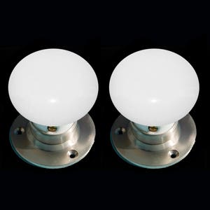 Ceramic Door Knob Set White Satin Nickel Rose (Pair)