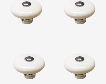 Pack Of 10 White Porcelain Ceramic Donut Knob Polished Chrome Fittings
