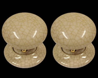Ceramic Door Knob Set Brown Crackle Glaze (Pair)