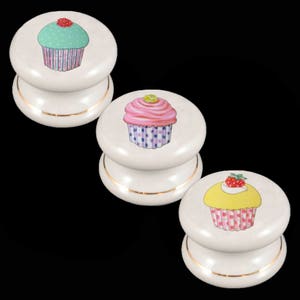 Ceramic Cupboard Drawer Knob Cupcake Design (Each) 38mm Diameter