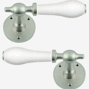 White Crackle Porcelain Lever Door Handle On Rose Satin Chrome