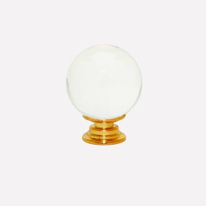 Clear Crystal Cut Smooth Ball Shaped Cupboard Wardrobe Knobs Polished Brass Base (each)