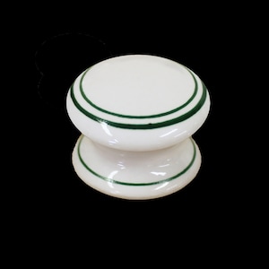 White Ceramic Cupboard Drawer Knob Double Green Line Design (Each) Various Sizes Available