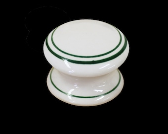 White Ceramic Cupboard Drawer Knob Double Green Line Design (Each) Various Sizes Available