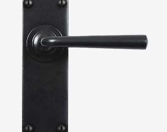Matt Black Lever Door Handle on Backplate (Pair)
