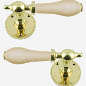 Cream Crackle Porcelain Lever Door Handle On Rose Polished Brass