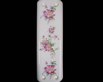 White Porcelain Door Finger Plate - Hand-Painted Blue Clematis Flower Design