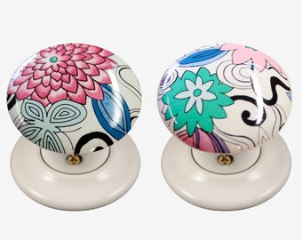 Keramische deurknoppenset wit Woodstock-ontwerp (paar)