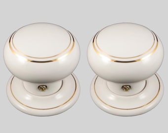 Keramische deurknoppenset wit dubbel Goldline-ontwerp (paar)