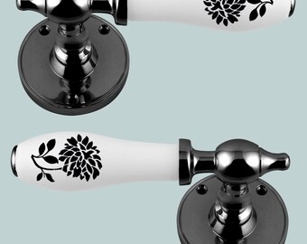 White Porcelain Lever Door Handle On Rose Black Chrome Black Dahlia Design