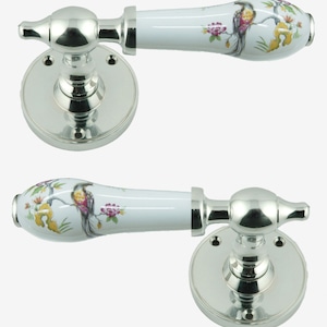White Porcelain Lever Door Handle On Rose Polished Chrome Chantilly Design