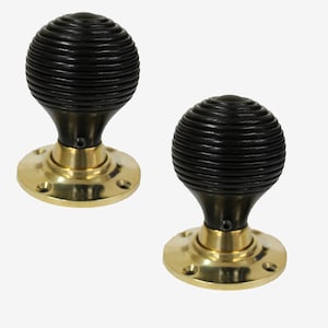 Ebony Wooden Polished Brass Beehive Mortice Door Knobs