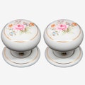 Ceramic Door Knob Set White Chelsea Spray Design (Pair)