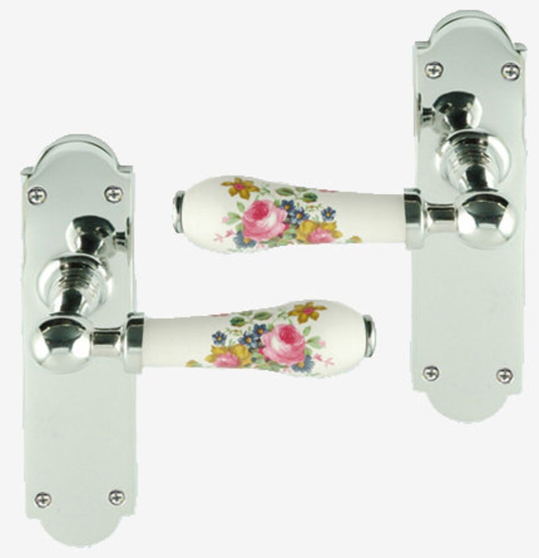 White Porcelain Lever Door Handle on Backplate Polished Chrome Etsy