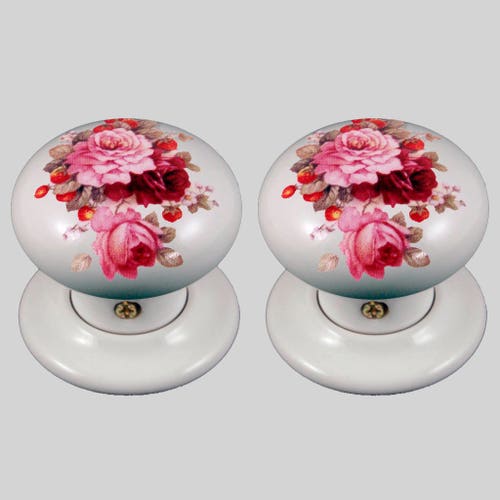 Ceramic Door Knob Set White Strawberries & Cream Design pair Etsy UK
