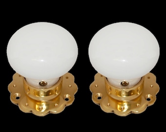 Ceramic Door Knob Set White Polished Brass Daisy Shape Rose (Pair)