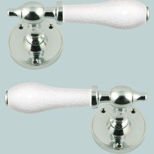 White Crackle Porcelain Lever Door Handle On Rose Polished Chrome