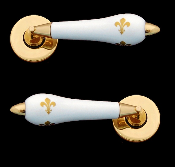 Traditional Polished Gold Lever Door Handles pair Fleur De Etsy