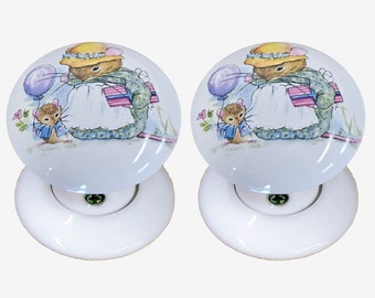 Keramische deurknopset wit Mouseykins feestontwerp (paar)