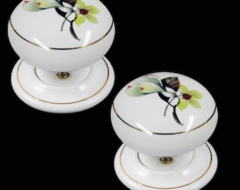 Keramische deurknoppenset wit orchideeontwerp (paar)