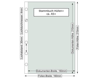 10er Pack • Stammbuch-Hüllen+ mit 6-Fach Lochung für Urkunden ca. A5+