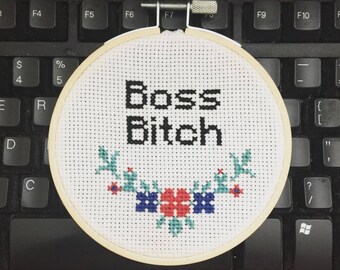 Lustiges Kreuzstichmuster - PDF Download - &quot;Boss Bitch&quot; - Super für Anfänger!