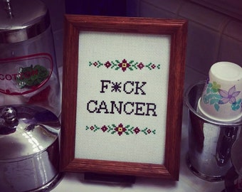 Kreuzstichmuster - PDF Download - &quot;F*CK CANCER&quot; - Ideal für Anfänger!