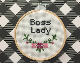 Cute Cross Stitch Pattern - "Boss Lady" - PDF Download - Great for beginners!