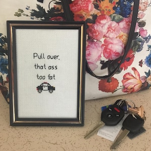 Funny Rap Lyric Cross Stitch Pattern - PDF Download - &quot;Pull over, that ass too fat&quot; - Great for beginners!