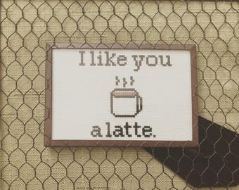 Cute Cross Stitch Pattern - PDF Download - "I like you a latte" - Great for beginners!