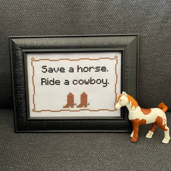 Country Cross Stitch Pattern – “Save a Horse Ride a Cowboy” - PDF Download - Great for beginners!