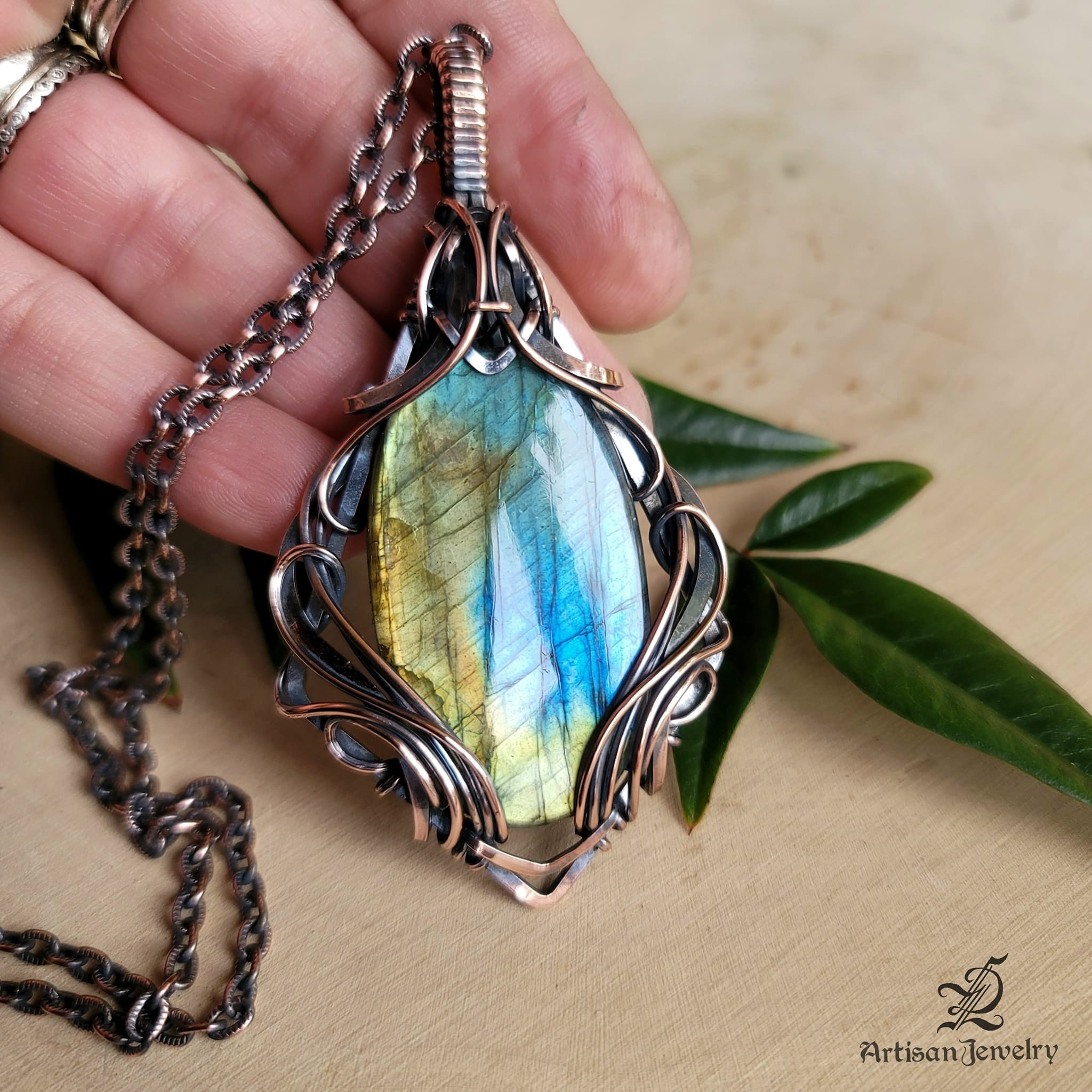 Aeverie: Unique Handmade Statement Healing Talisman Pendant Necklace With  Genuine Large Labradorite Crystal in Antiqued Copper Wire Wrap - Etsy