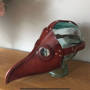 Medieval Alchemist Cosplay Masquerade Steampunk Plague Doctor mahogany with acrylic lenses mask Genuine 100/% Leather Hallowe/'en LARP